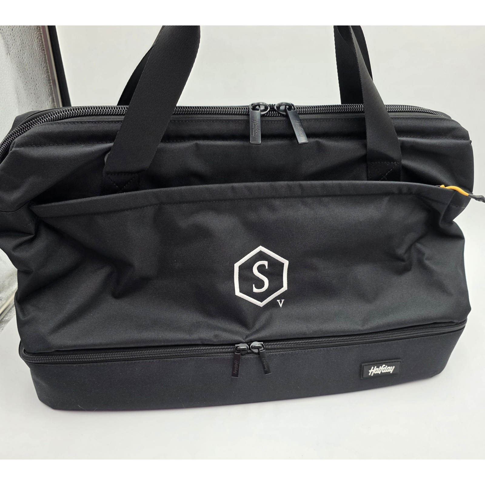 Halfday The Double Decker Weekender Bag Black Travel Duffel Shoe Compartment Nwt — image 3 of 8